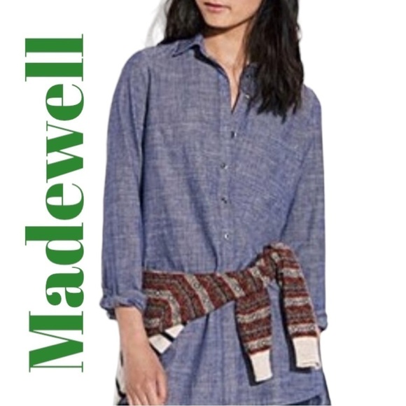 MADEWELL CHAMBRAY DENIM RELAXED BUTTON UP LONG SLEEVE SHIRT BLUE, Size Small - Picture 1 of 7